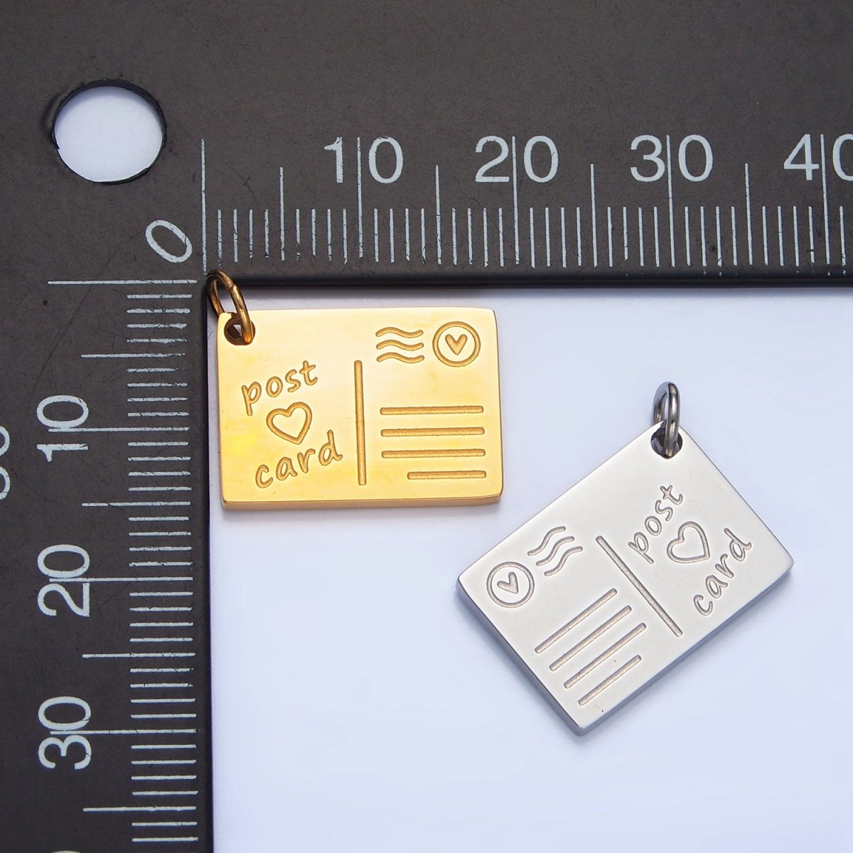 Stainless Steel Post Card Heart Engraved Charm in Gold & Silver | P - 1262 - DLUXCA