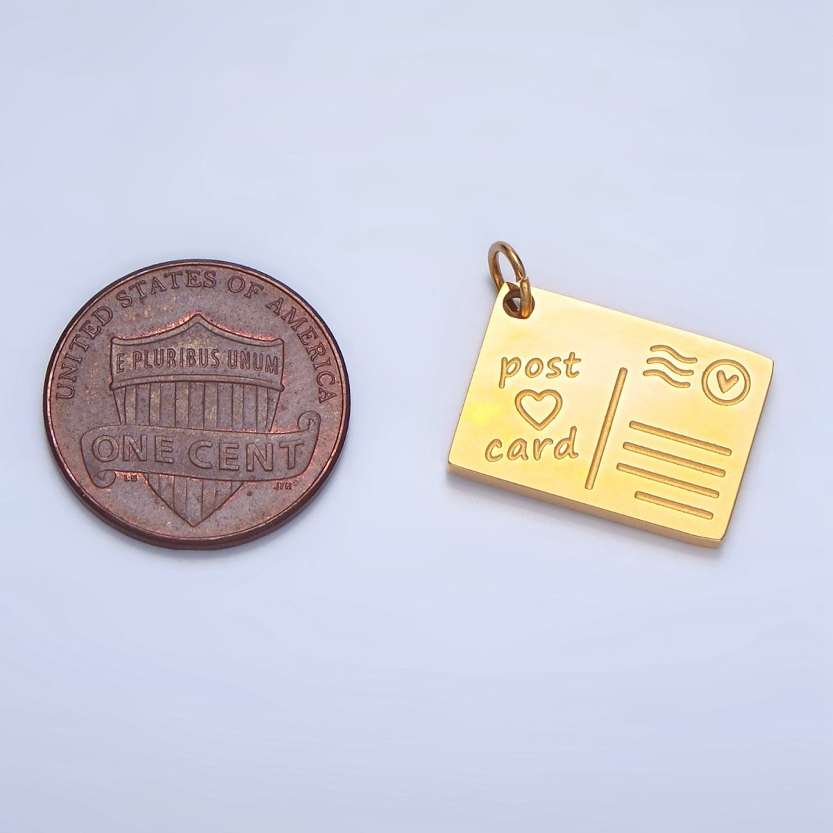 Stainless Steel Post Card Heart Engraved Charm in Gold & Silver | P - 1262 - DLUXCA