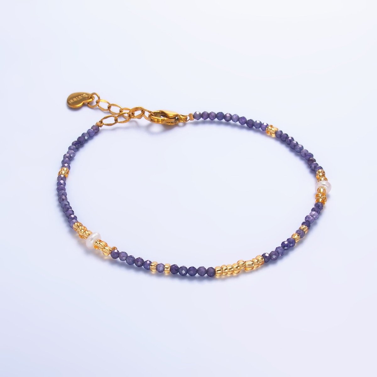 Stainless Steel Purple Amethyst Crystal Gemstone Bead 7 Inch Bracelet | WA - 3116 - DLUXCA