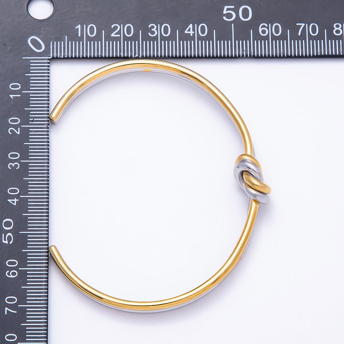 Stainless Steel PVD Knot Geometric Minimalist Mixed Metal Cuff Bracelet | WA-01329 - DLUXCA