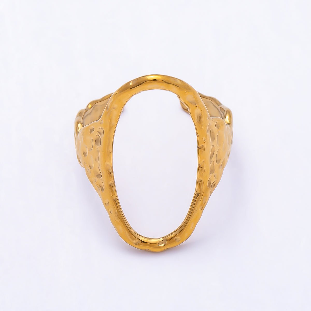 Stainless Steel PVD Open Ova Molten Hammered Geometric Ring | Rings-00324 - DLUXCA