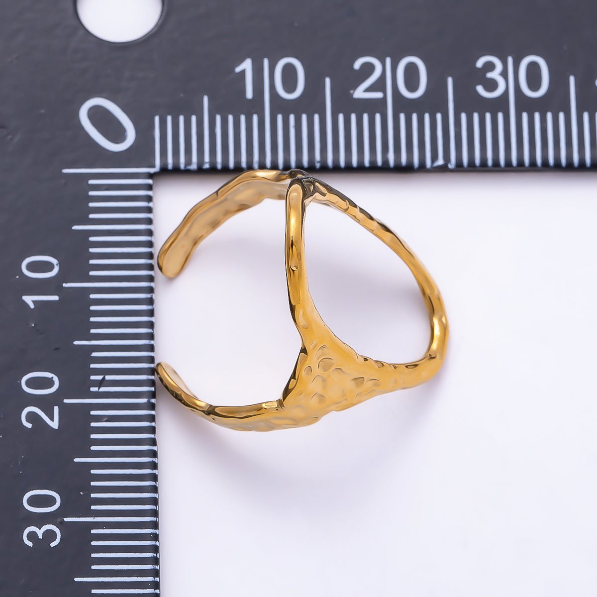 Stainless Steel PVD Open Ova Molten Hammered Geometric Ring | Rings-00324 - DLUXCA