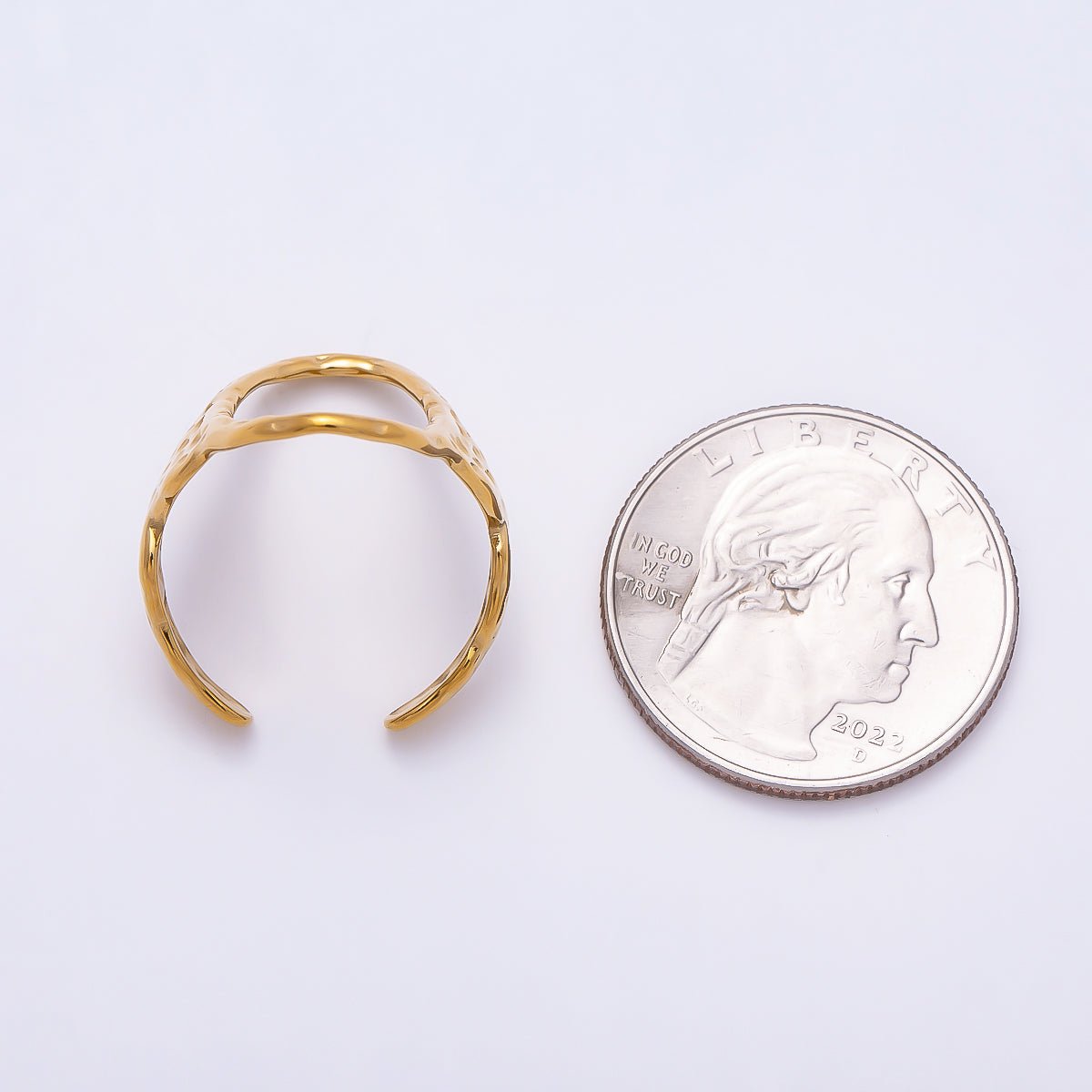Stainless Steel PVD Open Ova Molten Hammered Geometric Ring | Rings-00324 - DLUXCA