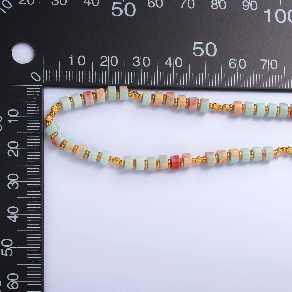 Stainless Steel Red Blue Amazonite Natural Gemstone Bead 16 Inch Choker Necklace | WA - 3112 - DLUXCA
