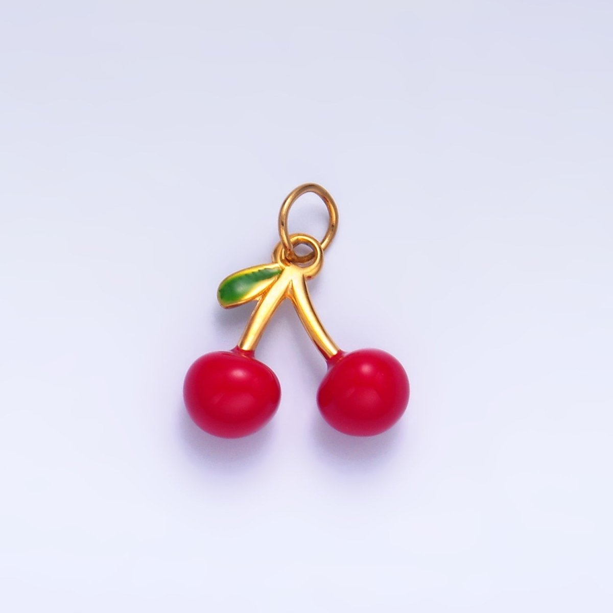 Stainless Steel Red Enamel Cherry Fruit Charm | P637 - DLUXCA