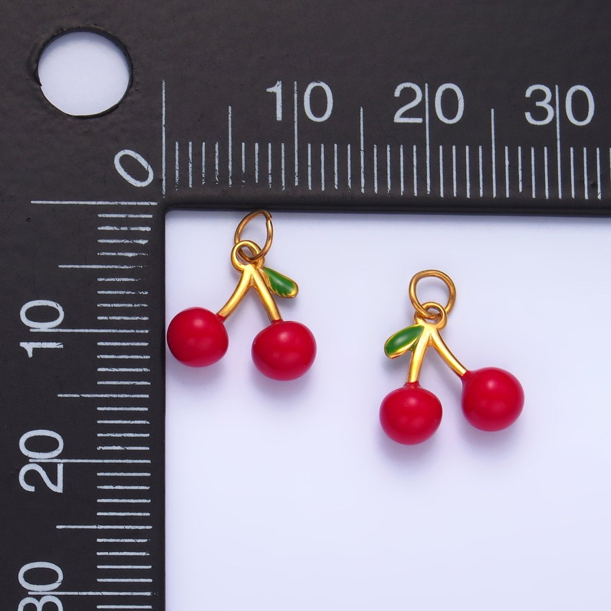 Stainless Steel Red Enamel Cherry Fruit Charm | P637 - DLUXCA