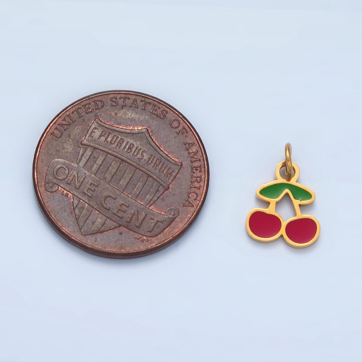 Stainless Steel Red Enamel Cherry Fruit Mini Charm | P671 - DLUXCA