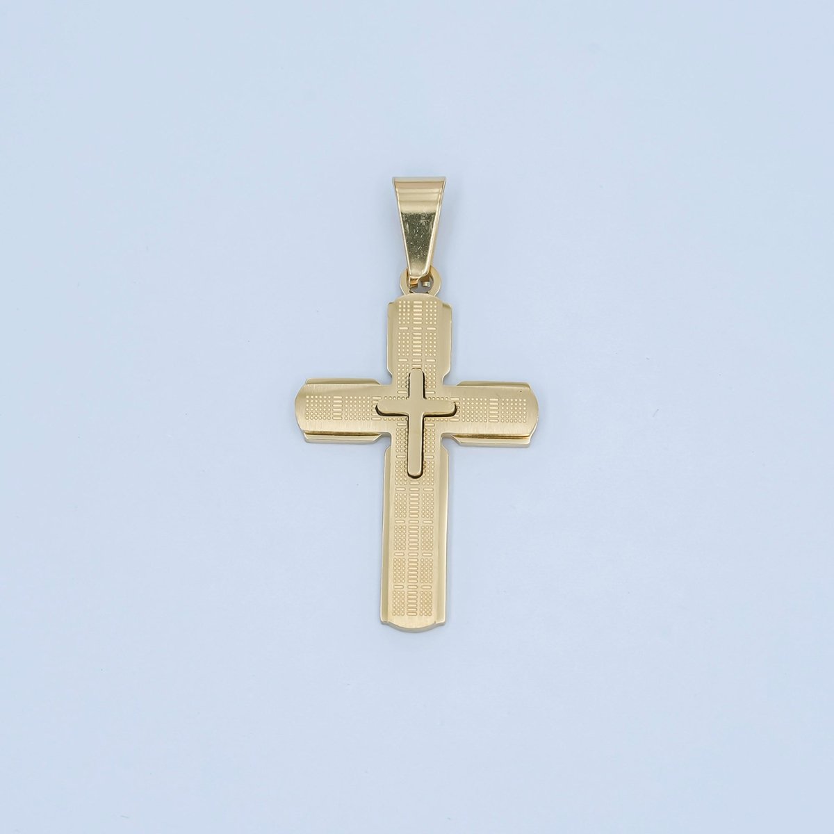 Stainless Steel Religious Cross Line - Textured Pendant in Gold & Silver | P1171 - DLUXCA