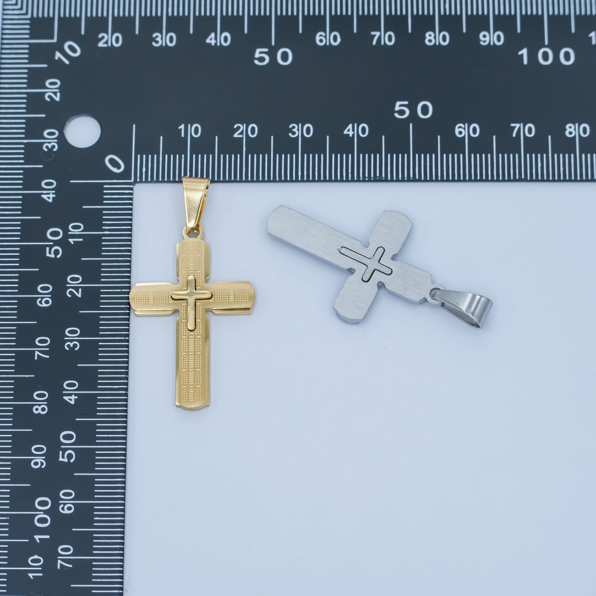 Stainless Steel Religious Cross Line - Textured Pendant in Gold & Silver | P1171 - DLUXCA