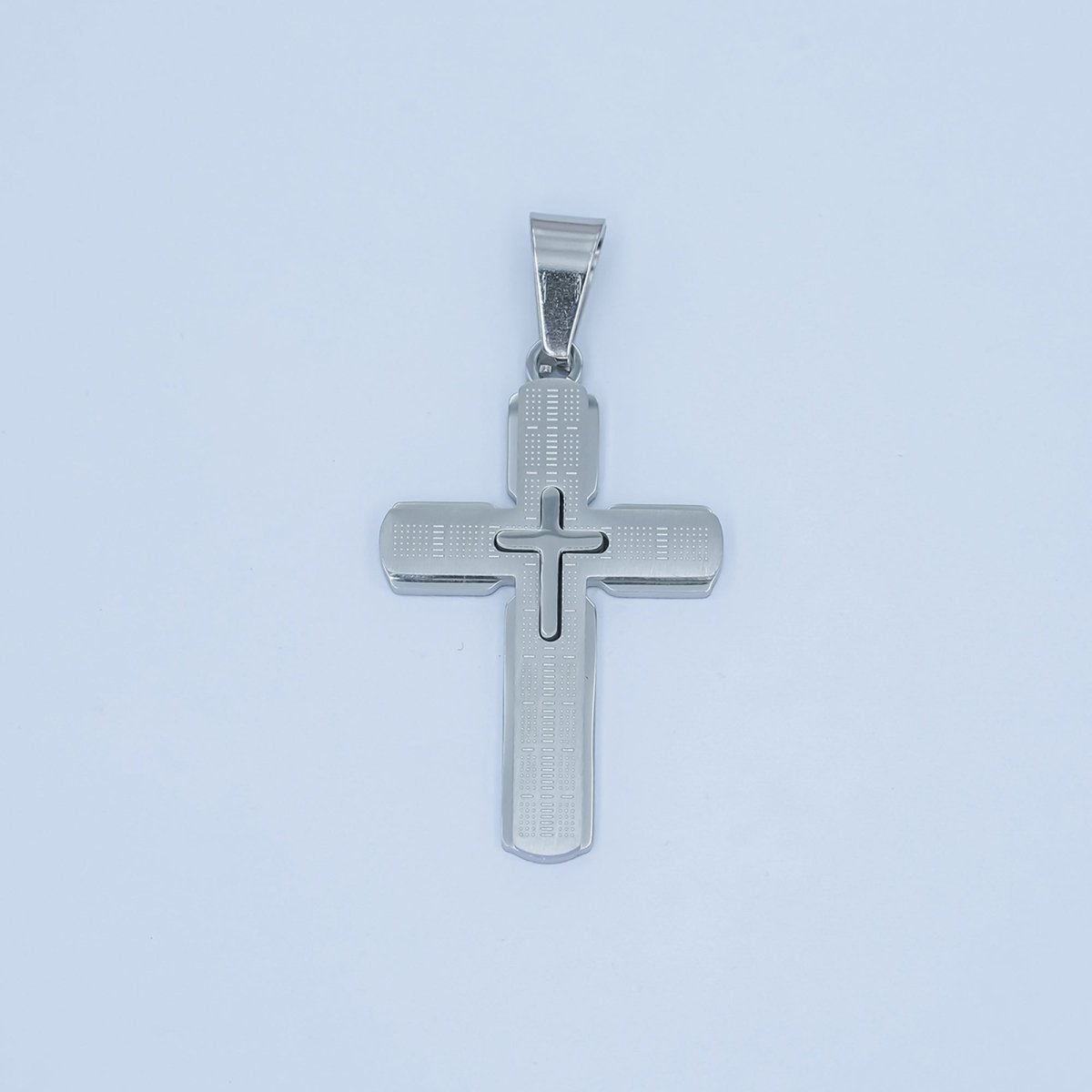 Stainless Steel Religious Cross Line - Textured Pendant in Gold & Silver | P1171 - DLUXCA