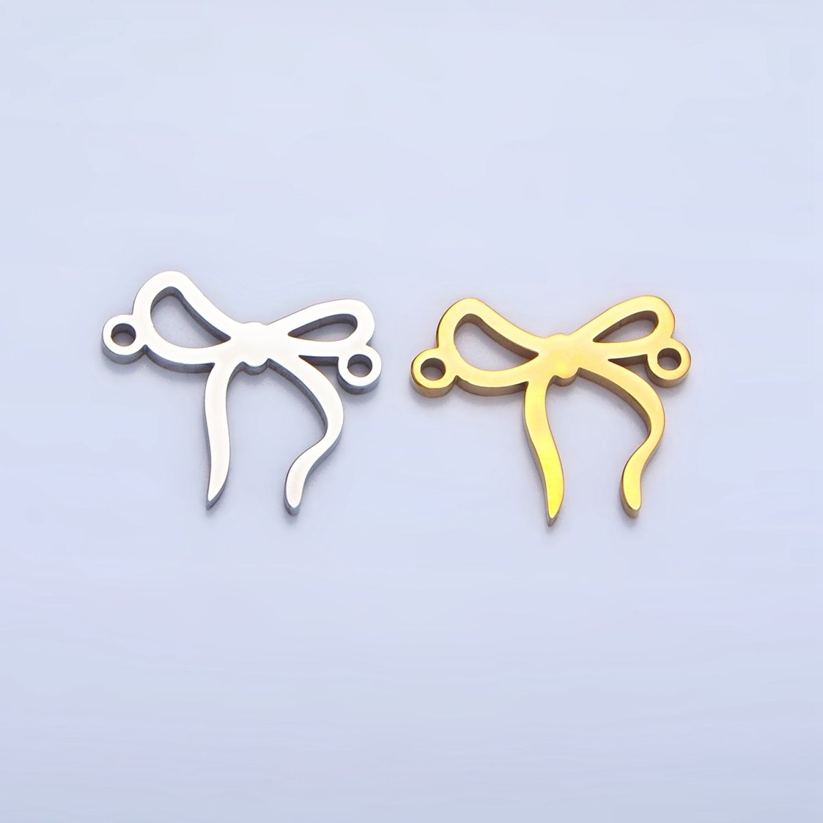 Stainless Steel Ribbon Bow Charm Connector in Gold & Silver | F - 279 - DLUXCA