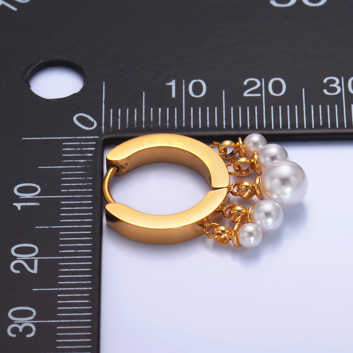 Stainless Steel Shell Pearl Drop Huggie Earrings | T118 - DLUXCA