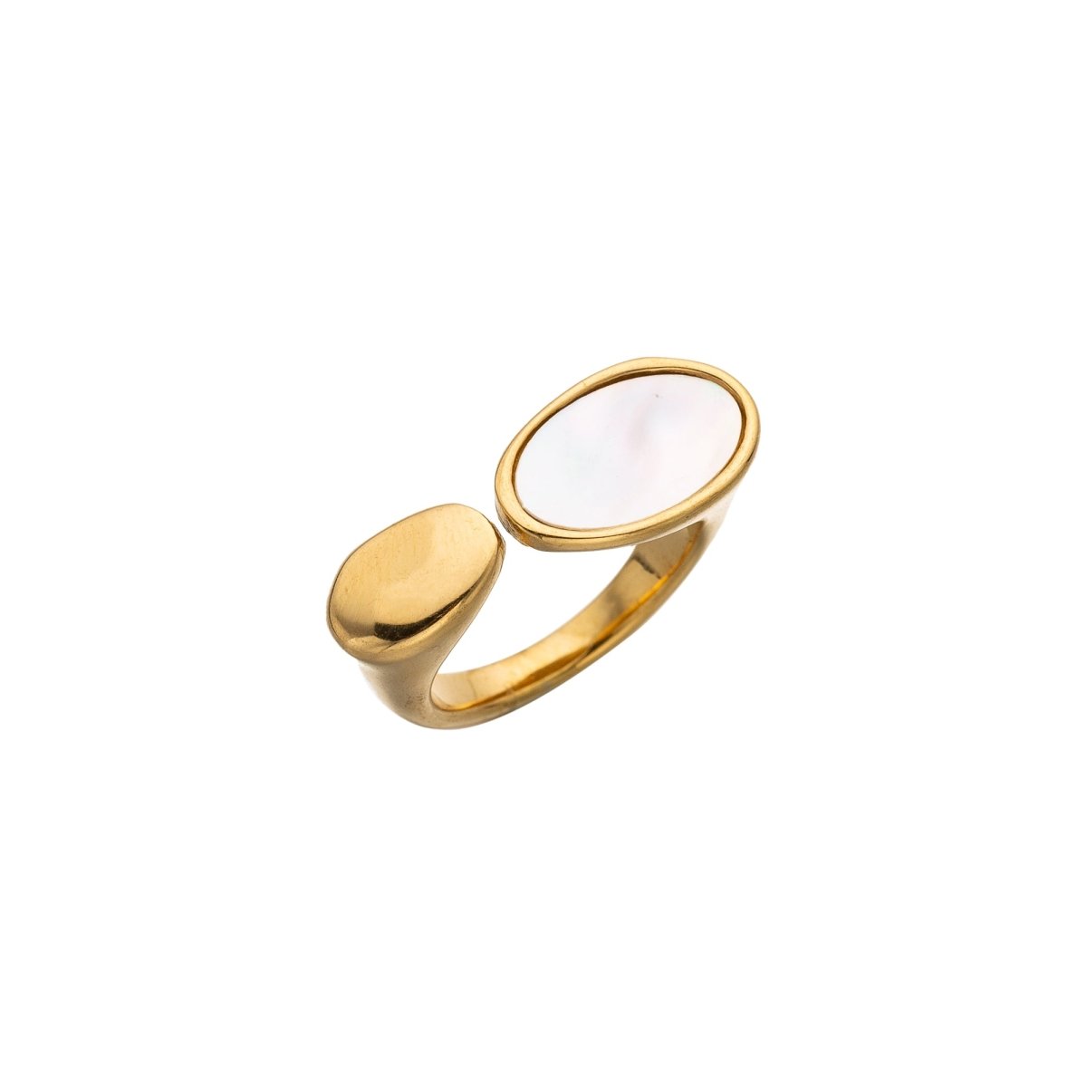 Stainless Steel Shell Pearl Geometric Oval Wrap Ring in Gold & Silver | RINGS - 00259 - DLUXCA
