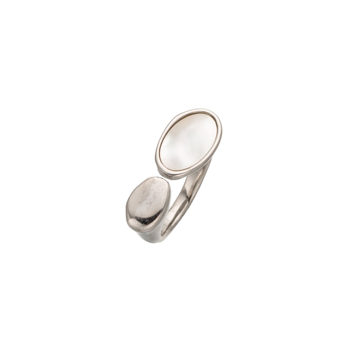 Stainless Steel Shell Pearl Geometric Oval Wrap Ring in Gold & Silver | RINGS - 00259 - DLUXCA