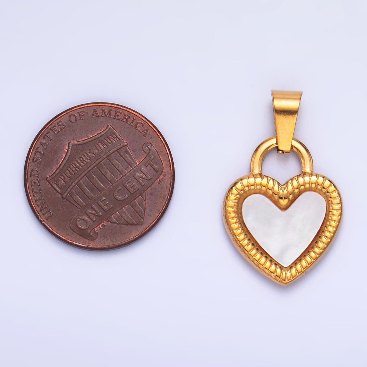 Stainless Steel Shell Pearl Heart Padlock Pendant | P1546 - DLUXCA