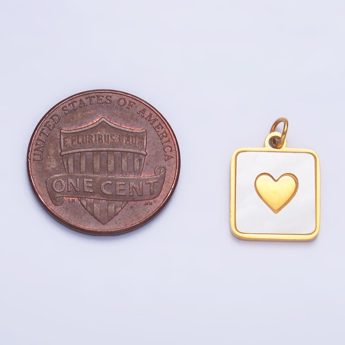 Stainless Steel Shell Pearl Heart Square Charm | P643 - DLUXCA