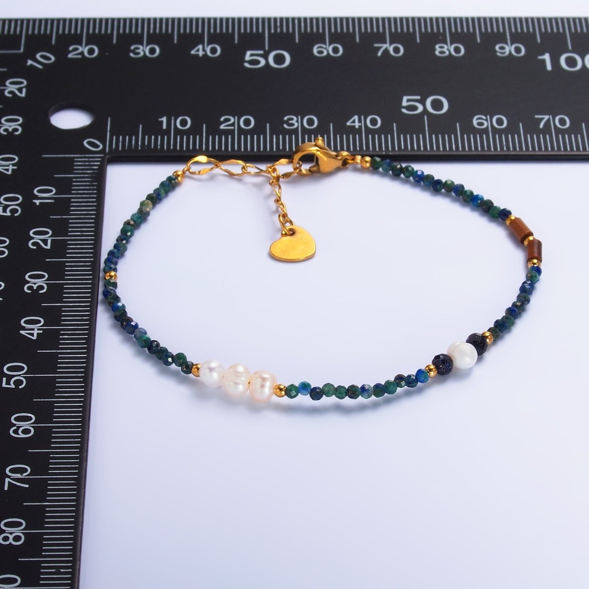 Stainless Steel Shell Pearl Lapis Lazuli Natural Gemstone 6.5 Inch Bracelet | WA - 3117 - DLUXCA