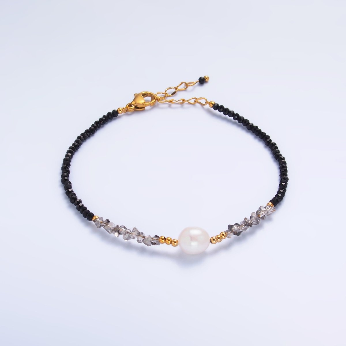 Stainless Steel Shell Pearl Lapis Lazuli Natural Gemstone 6.5 Inch Bracelet | WA - 3128 - DLUXCA