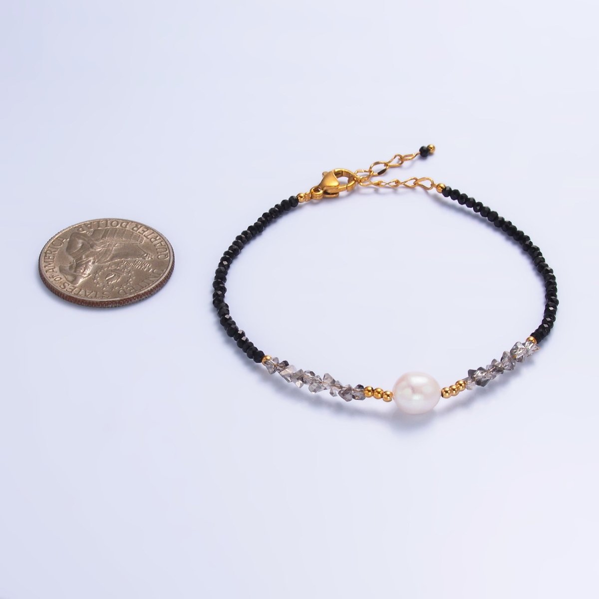 Stainless Steel Shell Pearl Lapis Lazuli Natural Gemstone 6.5 Inch Bracelet | WA - 3128 - DLUXCA