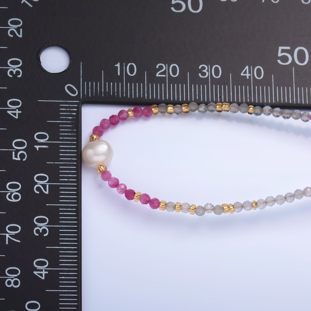 Stainless Steel Shell Pearl Pink - Grey Natural Gemstone 15 Inch Choker Necklace | WA - 3101 - DLUXCA