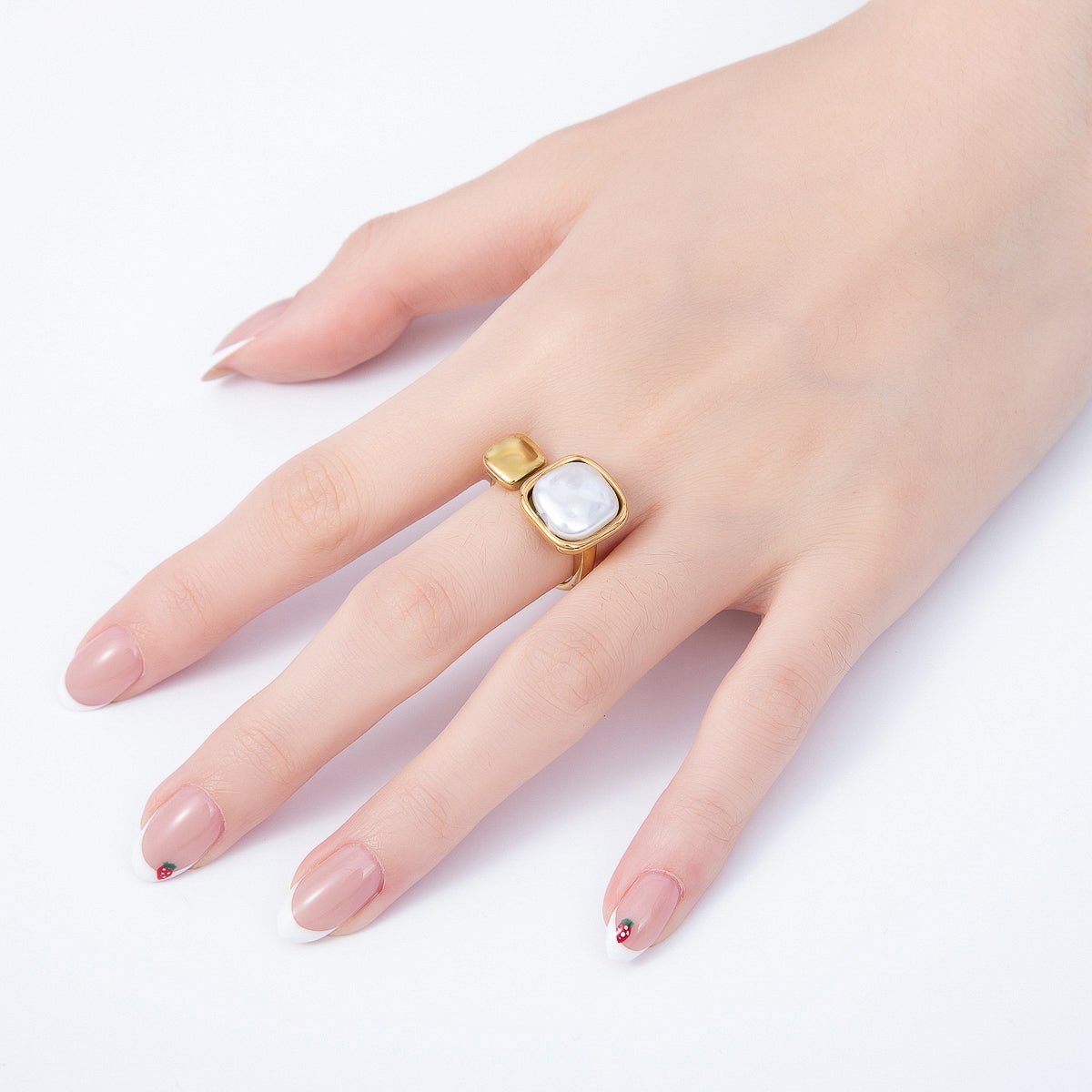 Stainless Steel Shell Pearl Square Wrap Ring | Rings-00302 - DLUXCA