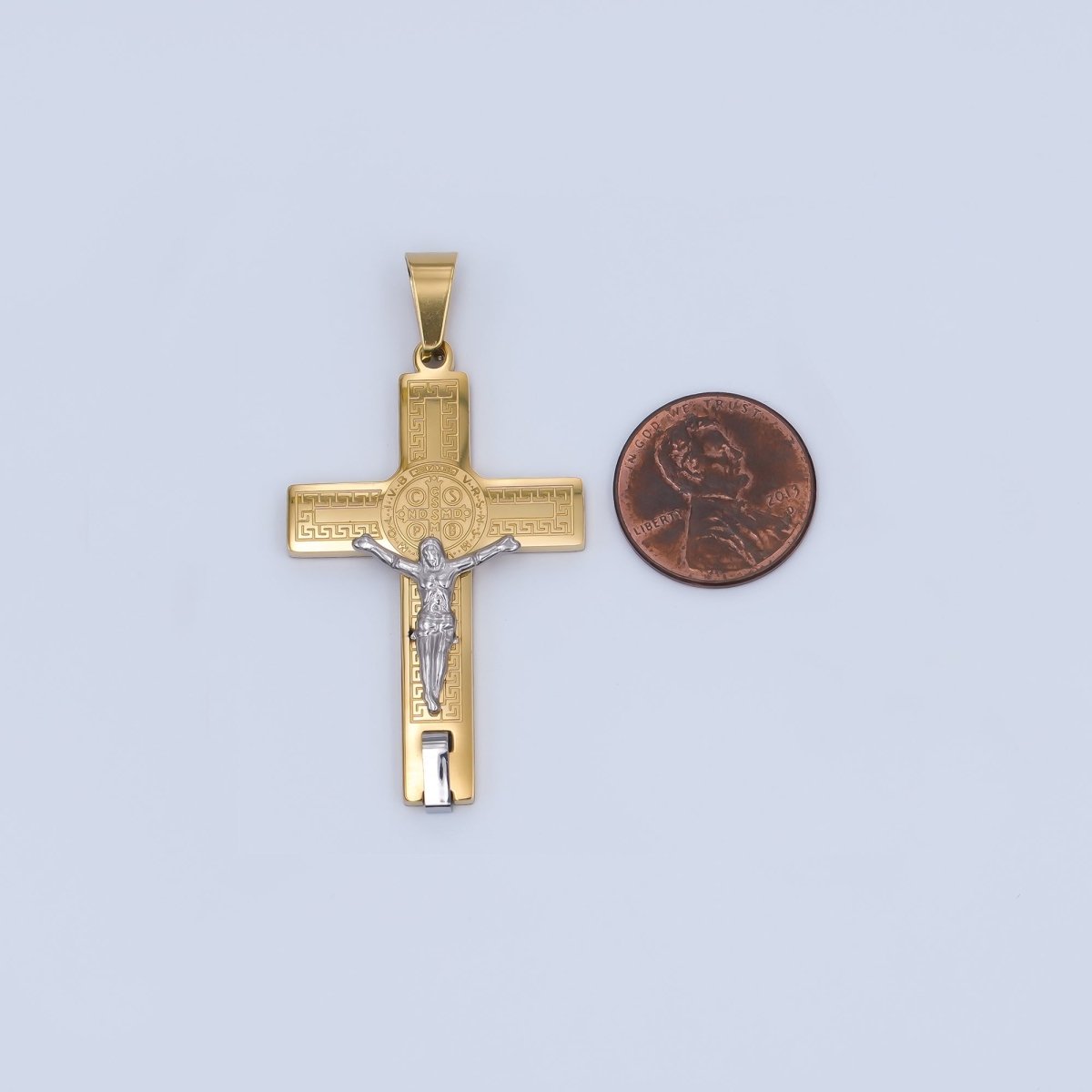Stainless Steel SMQLIVB PAX VRSNSMV Crucifix Cross Mixed Metal Pendant | P1085 - DLUXCA
