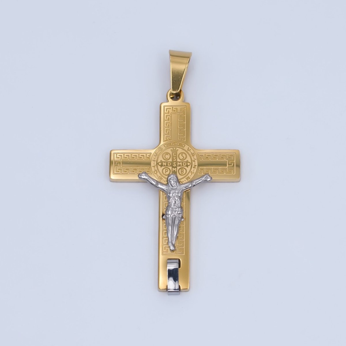Stainless Steel SMQLIVB PAX VRSNSMV Crucifix Cross Mixed Metal Pendant | P1085 - DLUXCA