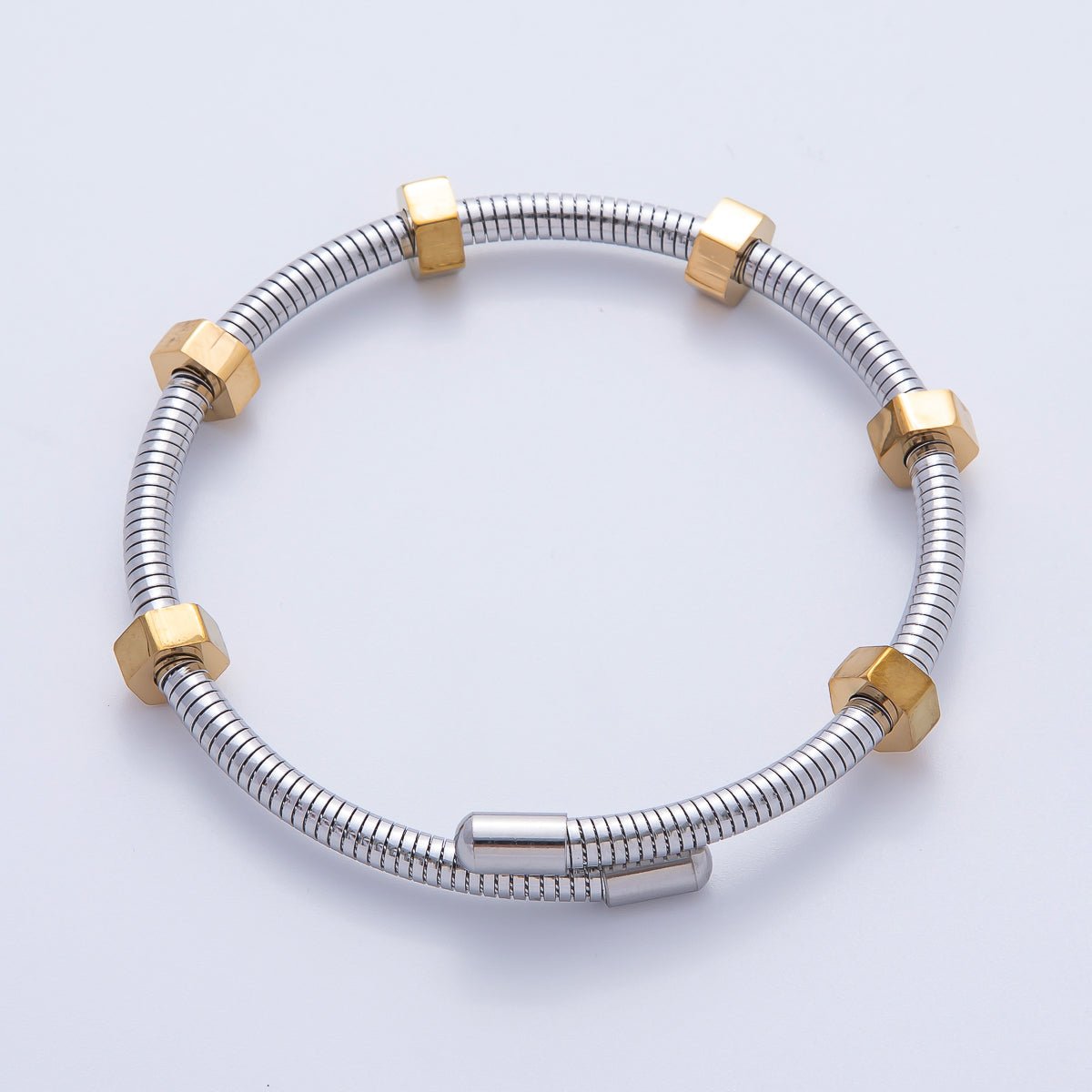 Stainless Steel Spring Wire Nut Adjustable Bracelet | WA - 3796 WA - 3797 - DLUXCA