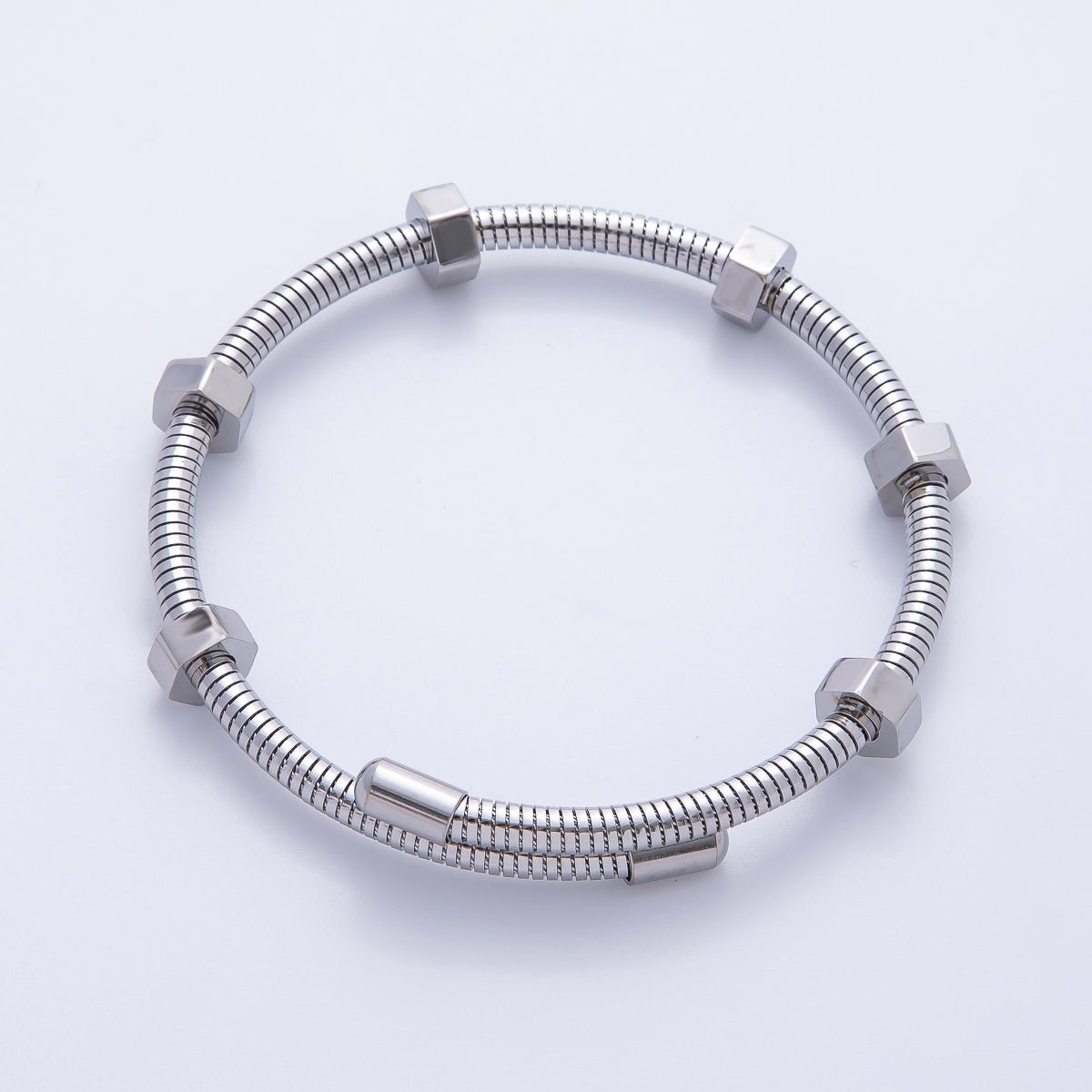 Stainless Steel Spring Wire Nut Adjustable Bracelet | WA - 3796 WA - 3797 - DLUXCA