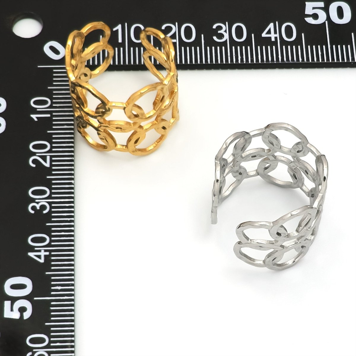 Stainless Steel Triple Hammered Round Band Ring in Gold & Silver | Rings - 00224 - DLUXCA