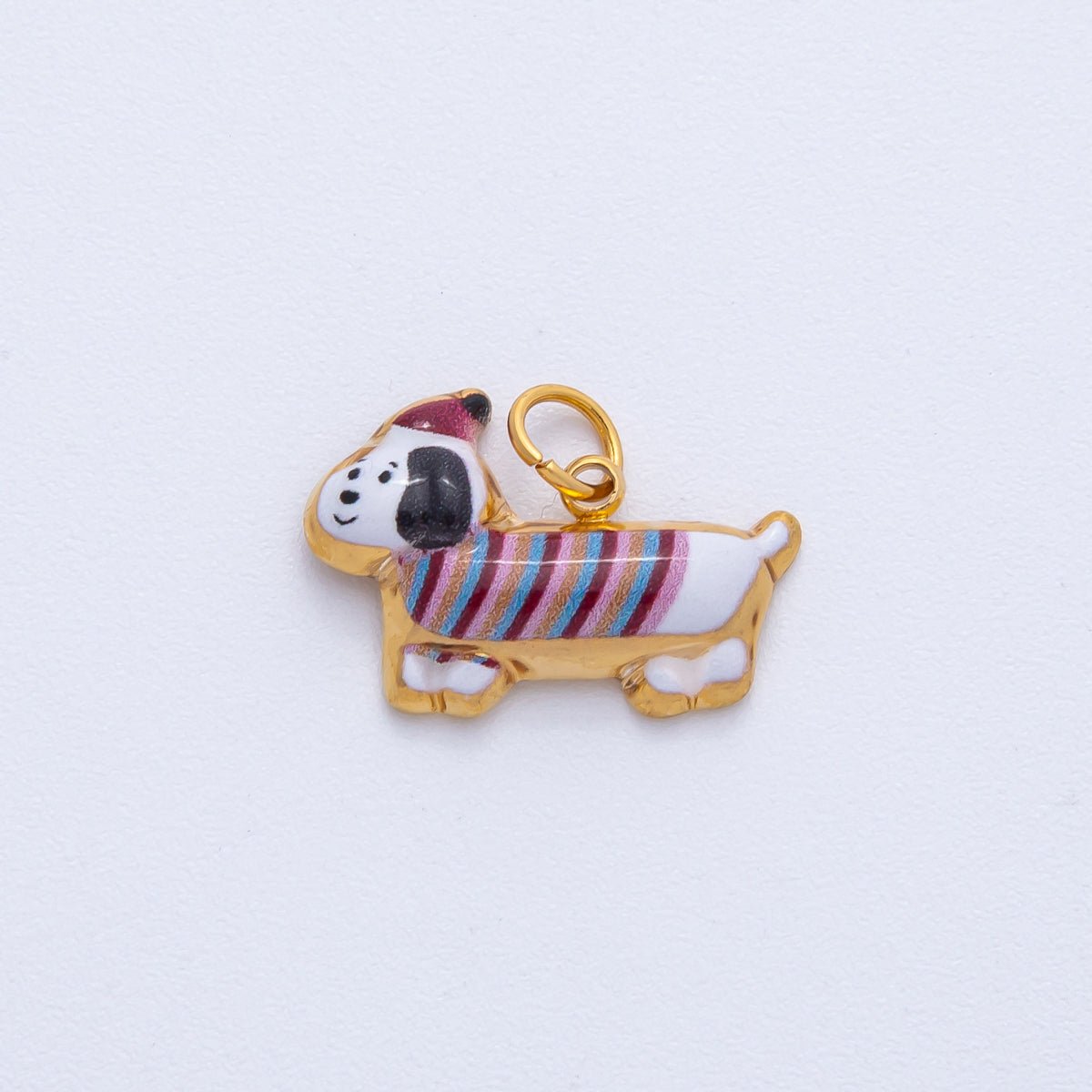 Stainless Steel White, Brown 18mm Cute Enamel Puppy Animal Charm | J693 - DLUXCA