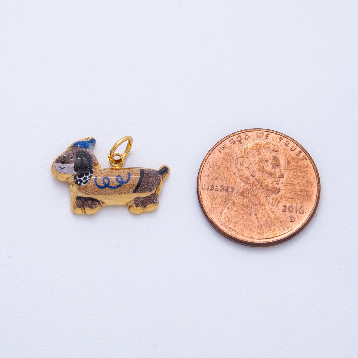Stainless Steel White, Brown 18mm Cute Enamel Puppy Animal Charm | J693 - DLUXCA