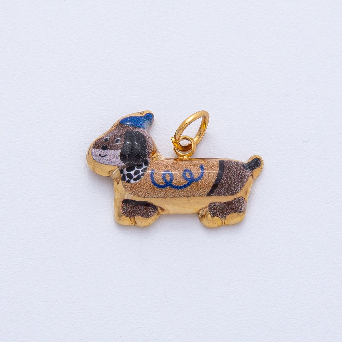 Stainless Steel White, Brown 18mm Cute Enamel Puppy Animal Charm | J693 - DLUXCA