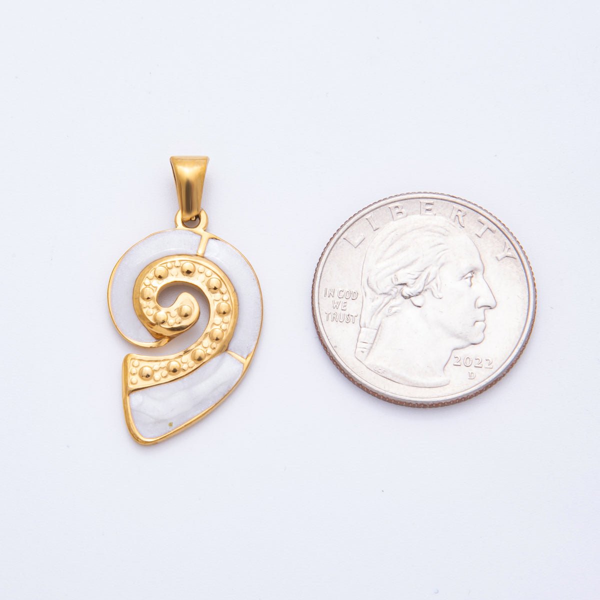Stainless Steel White Enamel Conch Sea Shell Pendant | J520 - DLUXCA