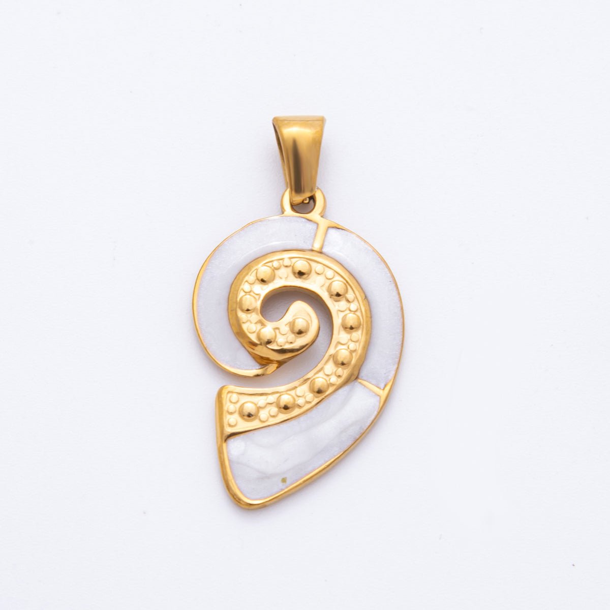 Stainless Steel White Enamel Conch Sea Shell Pendant | J520 - DLUXCA