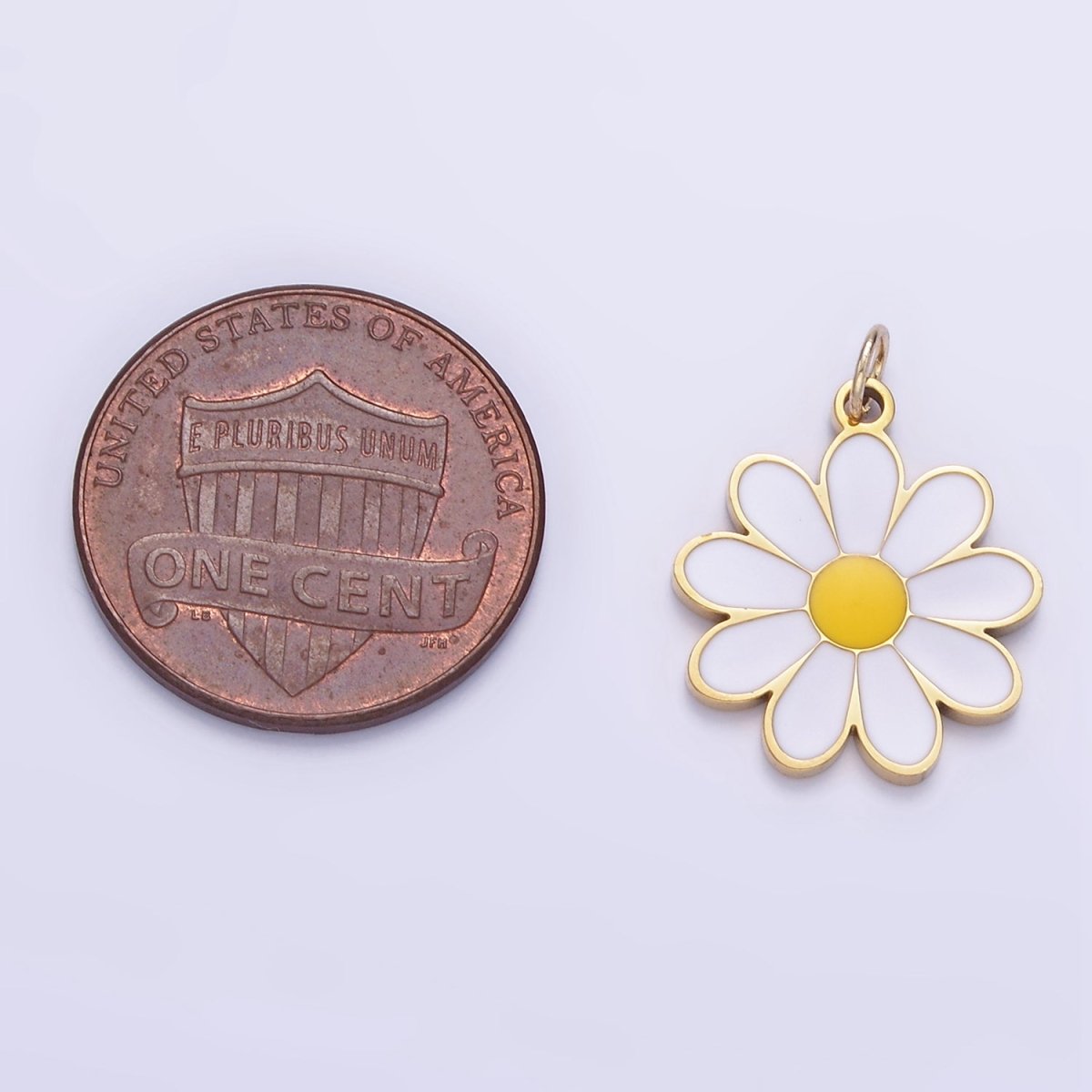 Stainless Steel White Enamel Daisy Flower Charm | P1014 - DLUXCA