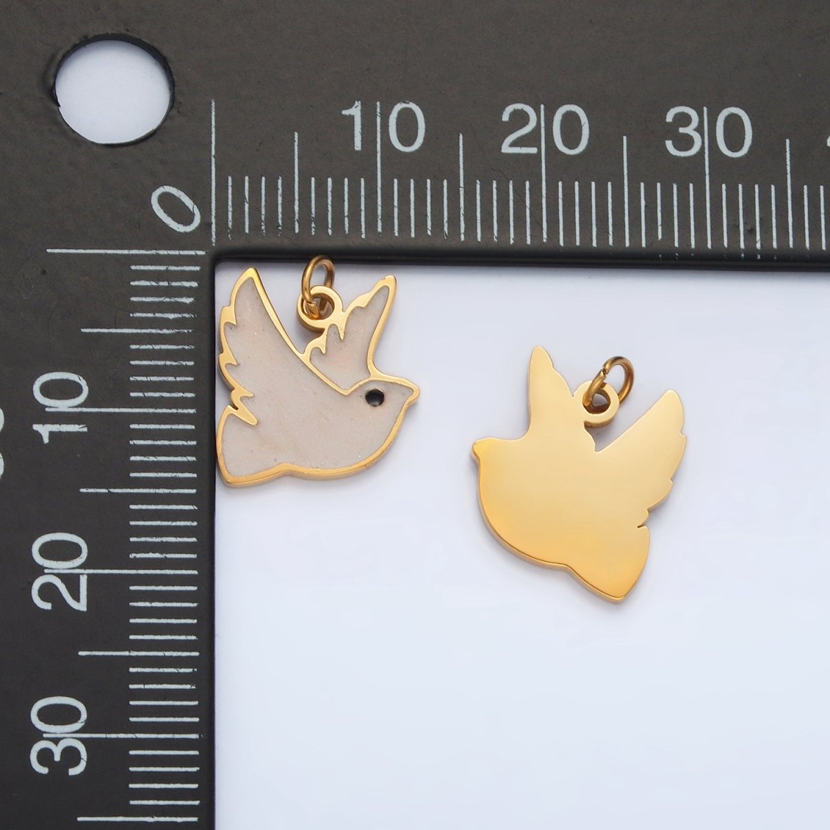Stainless Steel White Enamel Dove Bird Mini Charm | P1043 - DLUXCA