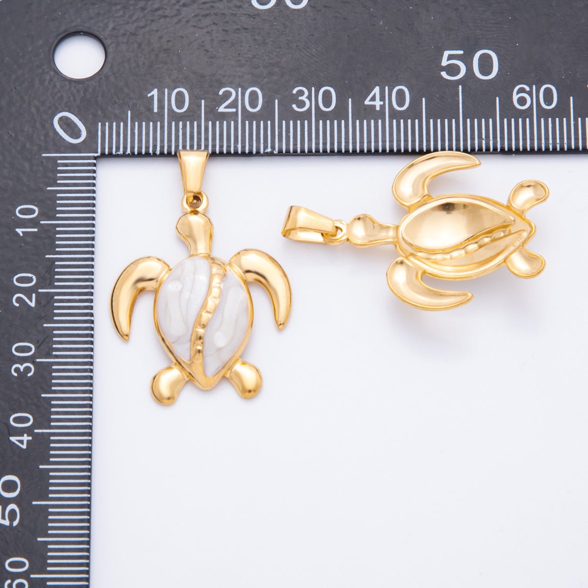 Stainless Steel White Enamel Turtle Tortoise Animal Pendant | J - 524 - DLUXCA