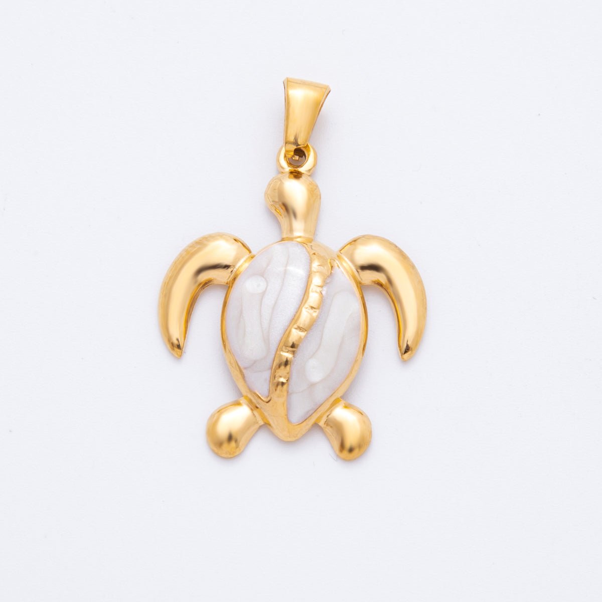 Stainless Steel White Enamel Turtle Tortoise Animal Pendant | J - 524 - DLUXCA