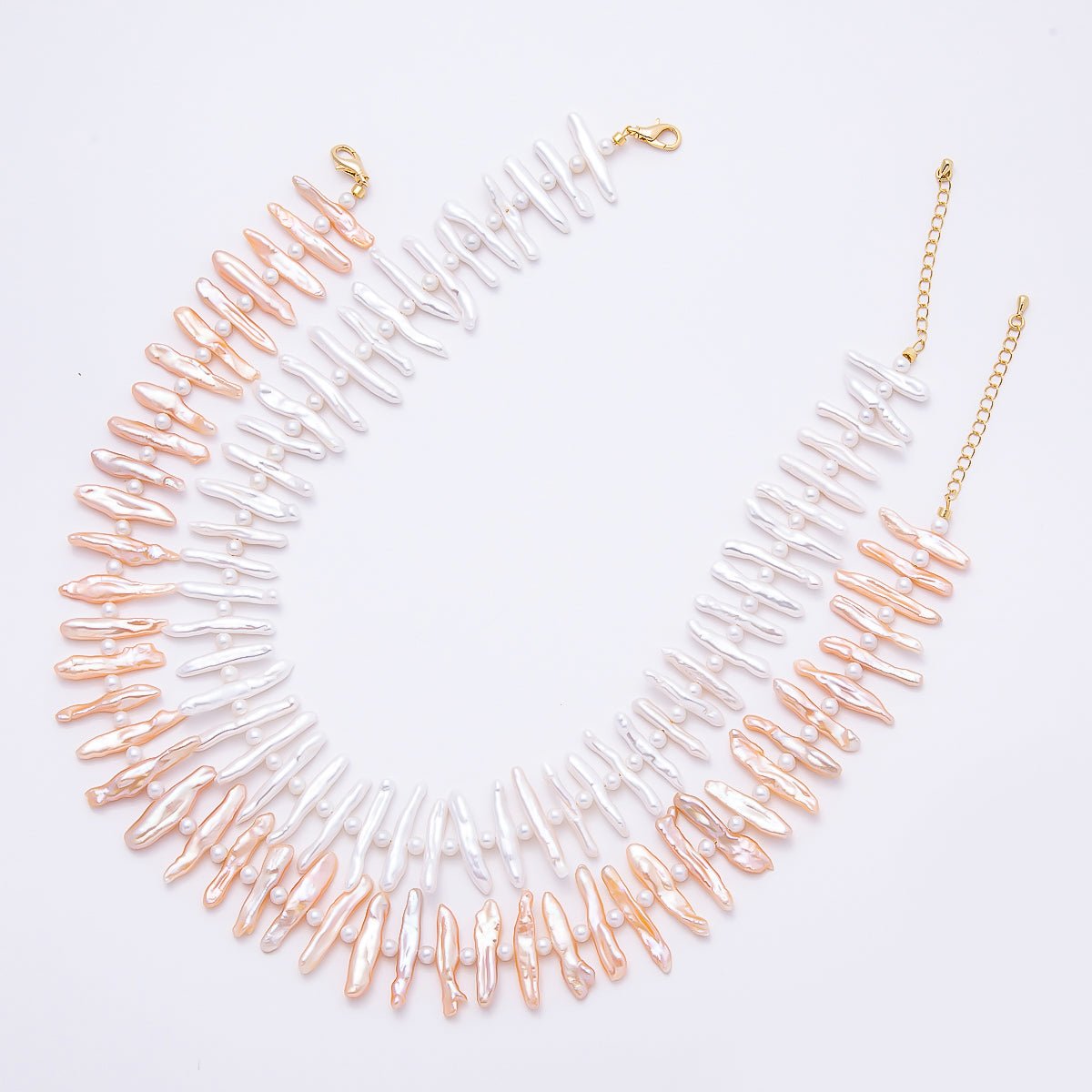 Stainless Steel White, Pink Biwa Freshwater Pearl 16.5 Inch Choker Necklace | WA - 04490 WA - 04491 - DLUXCA