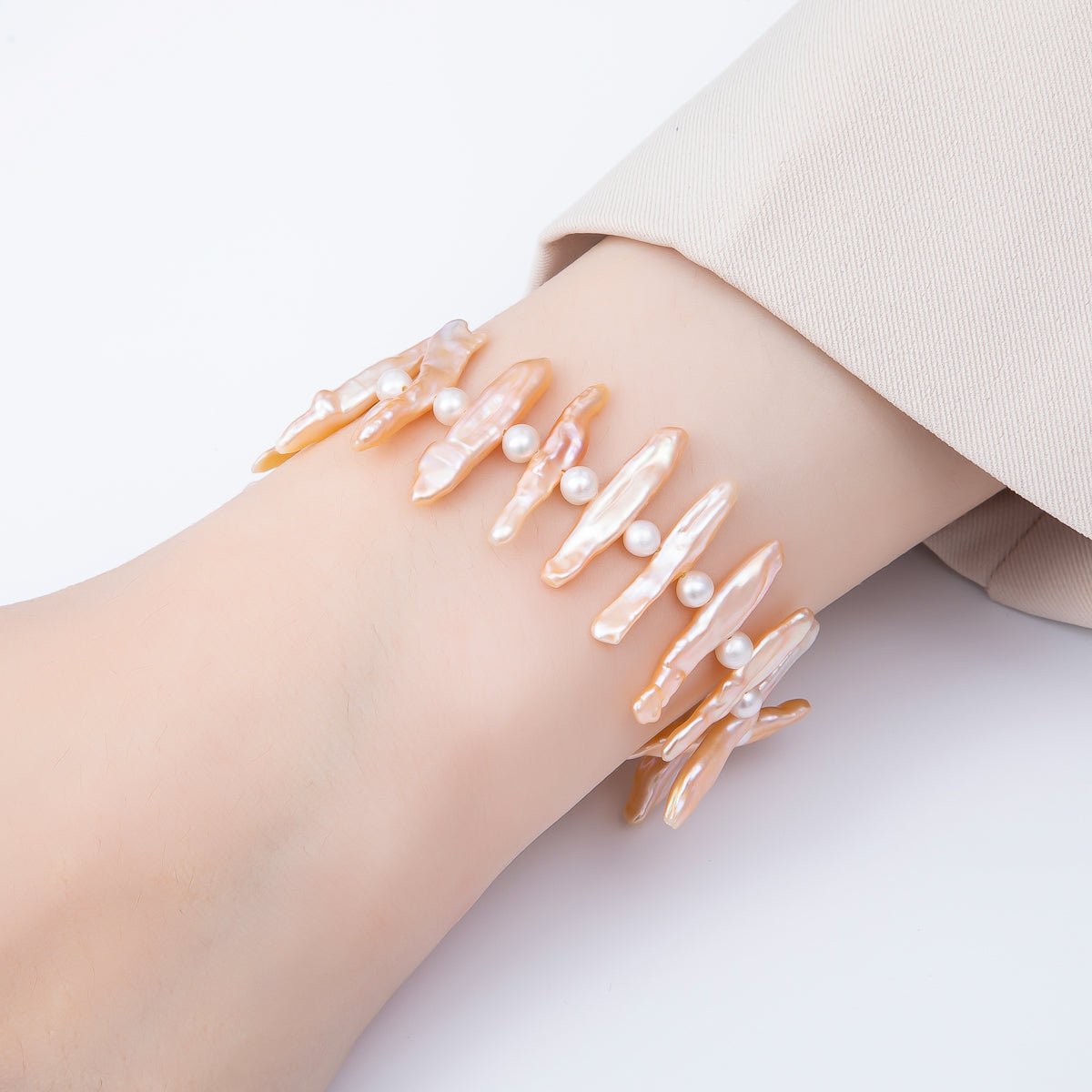 Stainless Steel White, Pink Biwa Freshwater Pearl 7 Inch Bracelet w. Toggle Closure | WA - 04494 WA - 04495 - DLUXCA