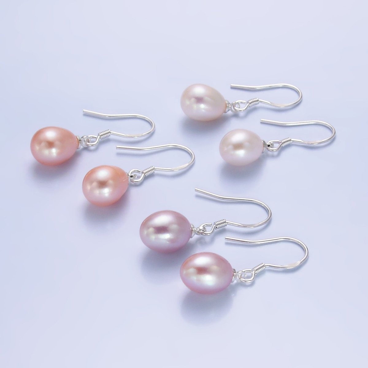 Sterling Silver Hook Earring w/ White, Pink, Purple Pearl Attachment | T003 - 005 - DLUXCA