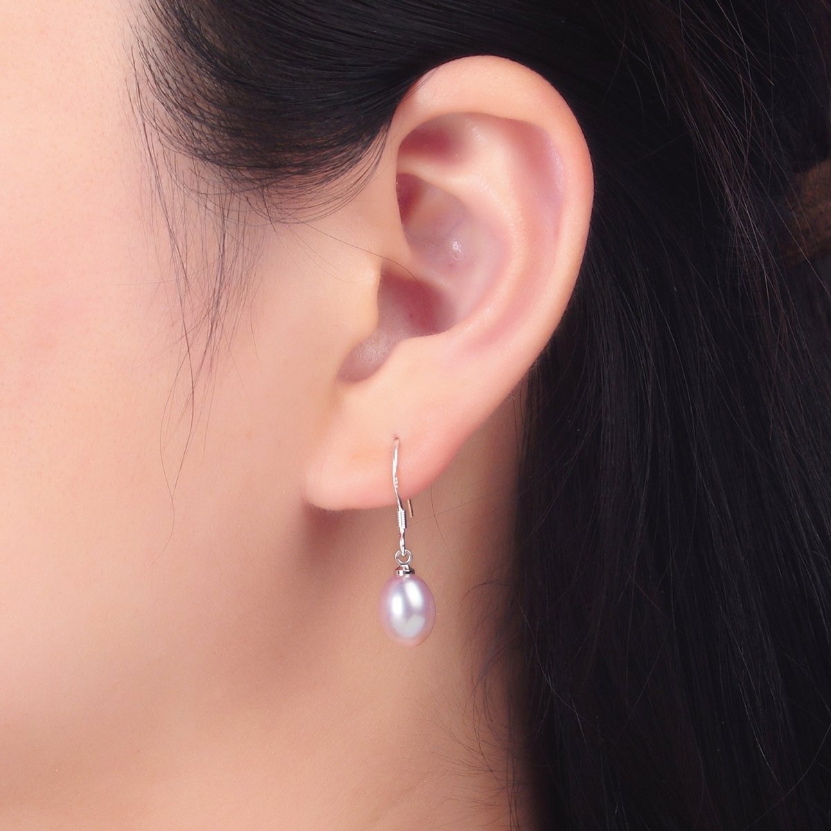 Sterling Silver Hook Earring w/ White, Pink, Purple Pearl Attachment | T003 - 005 - DLUXCA