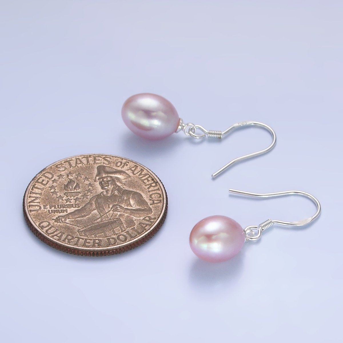 Sterling Silver Hook Earring w/ White, Pink, Purple Pearl Attachment | T003 - 005 - DLUXCA