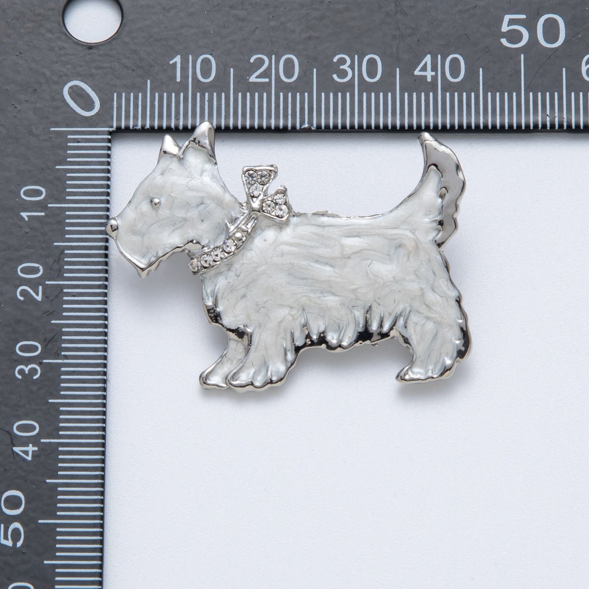 Sterling Silver Metalic Grey 43mm Enamel CZ Cute Puppy Animal Pin Brooch | BH094 - DLUXCA