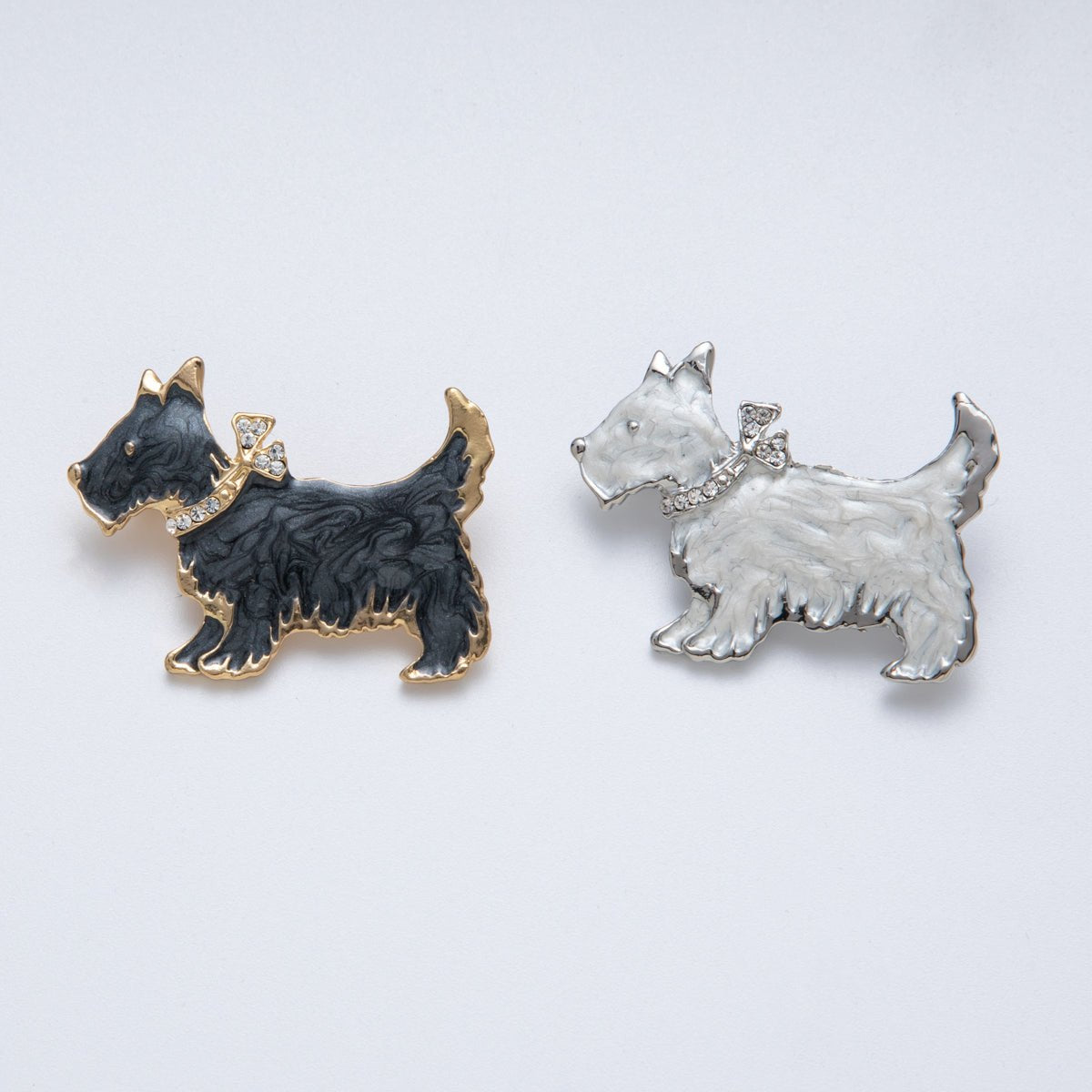 Sterling Silver Metalic Grey 43mm Enamel CZ Cute Puppy Animal Pin Brooch | BH094 - DLUXCA