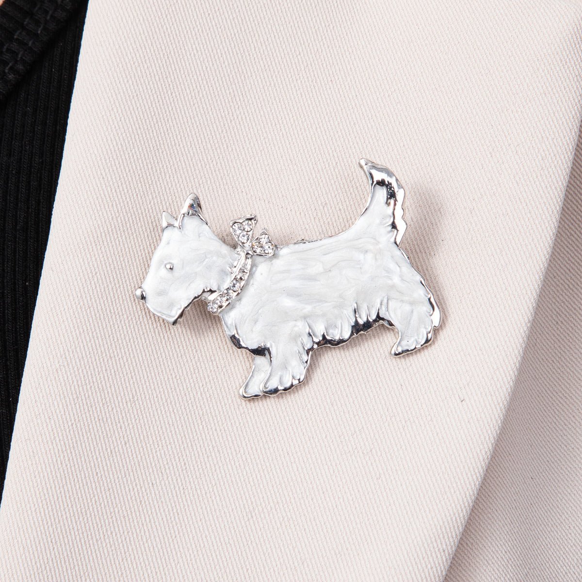 Sterling Silver Metalic Grey 43mm Enamel CZ Cute Puppy Animal Pin Brooch | BH094 - DLUXCA