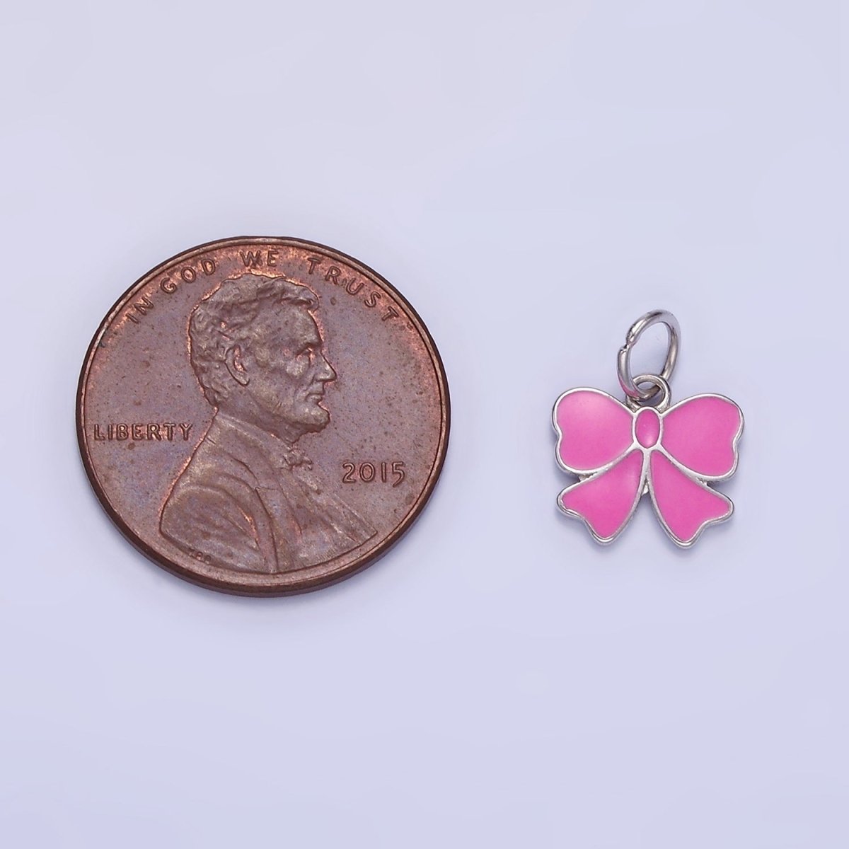 Sterling Silver S925 Pink Enamel Bow Ribbon Charm | SL-029 - DLUXCA