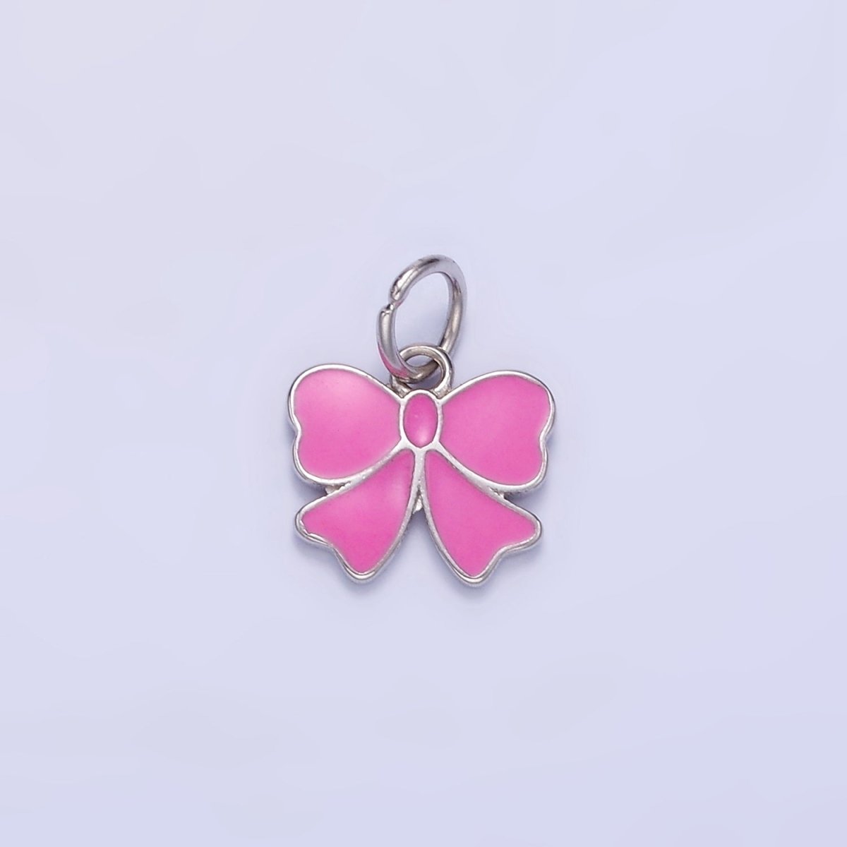 Sterling Silver S925 Pink Enamel Bow Ribbon Charm | SL-029 - DLUXCA