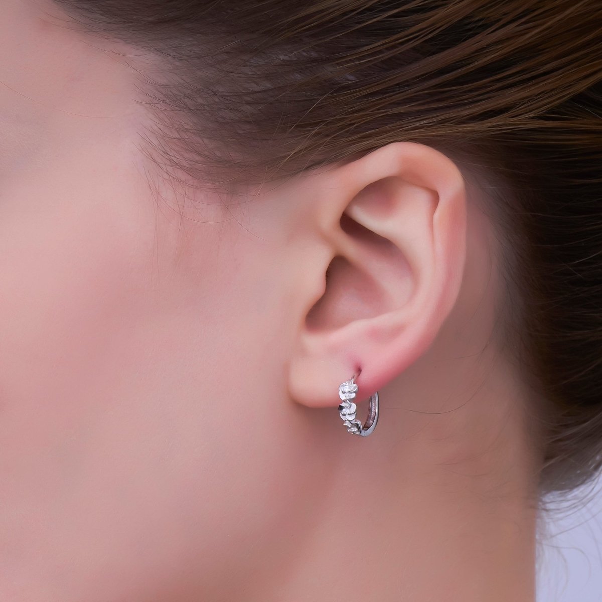 Sterling Silver S925 Triple Flower Huggies Hoop Earrings | SL - 648 - DLUXCA
